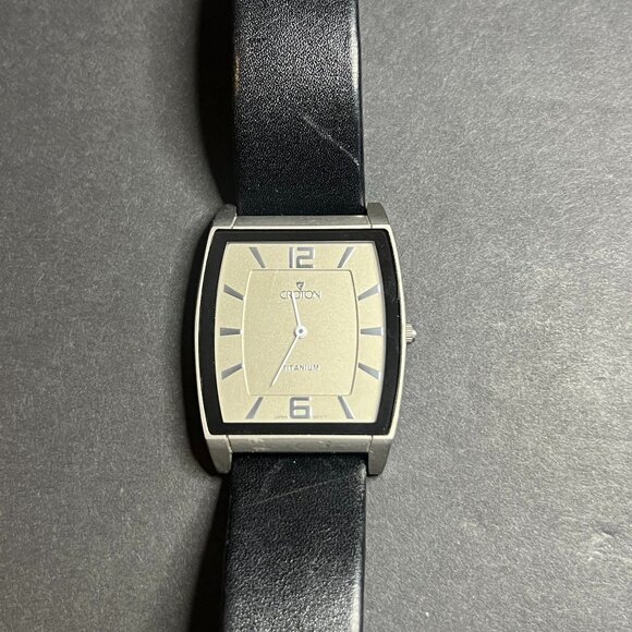 Croton #CN307214 Mens Black Leather Band 3ATM Titanium Quartz Wrist Watch 37mm - Picture 1 of 8